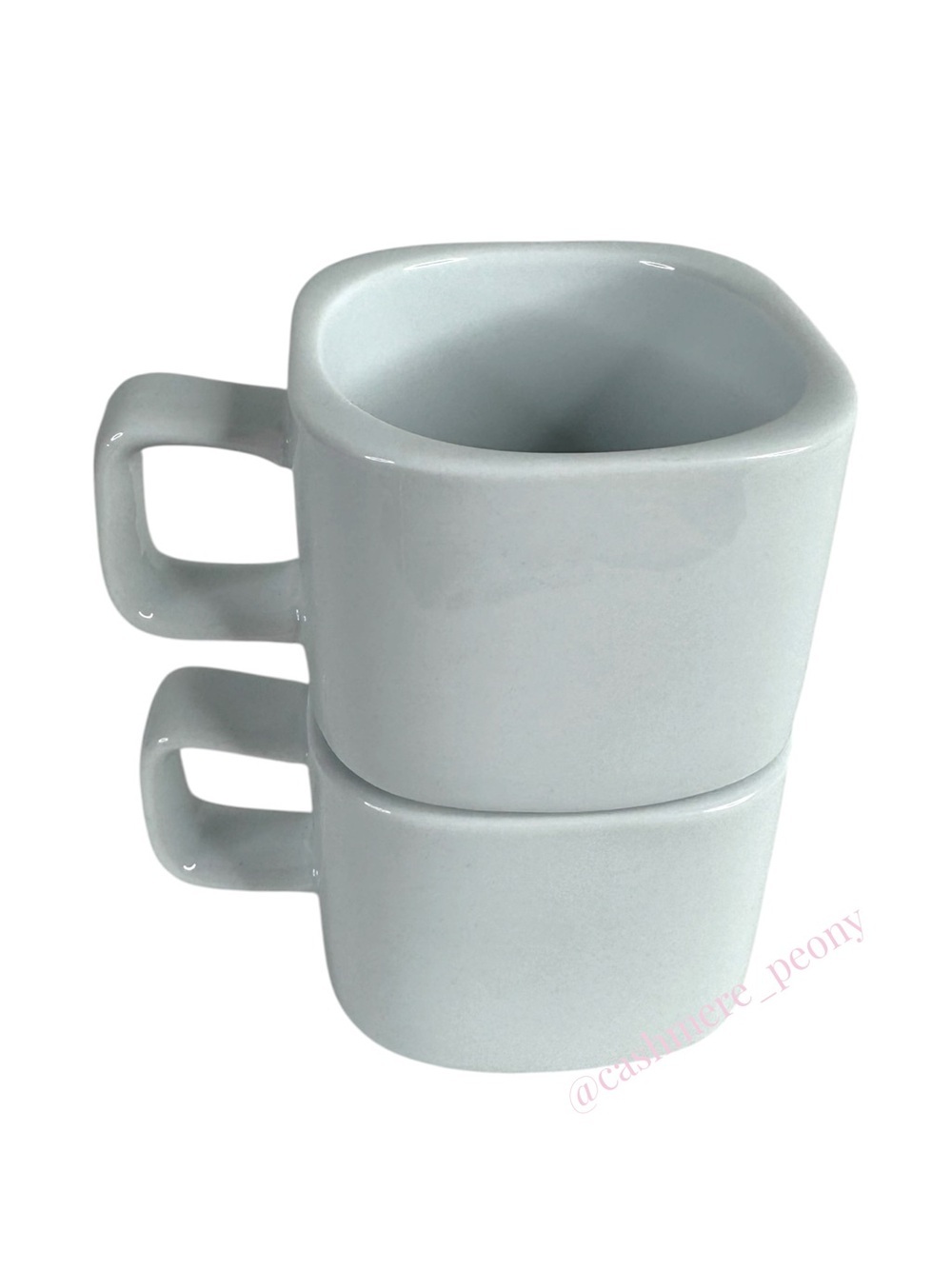Vintage White Ceramic Espresso Cups: Modern Square Coffee Cup Pair—Set of 2